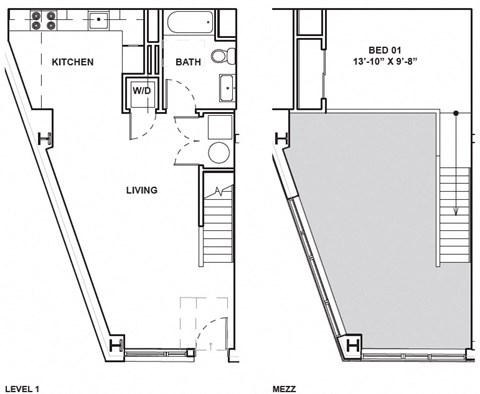 Floor plan for 1 bed, 1 bath, 705 sqft